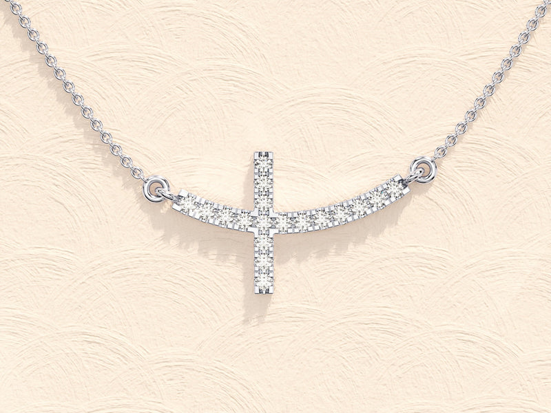 0.27 TCW Round Moissanite Diamond Sideways Cross Necklace