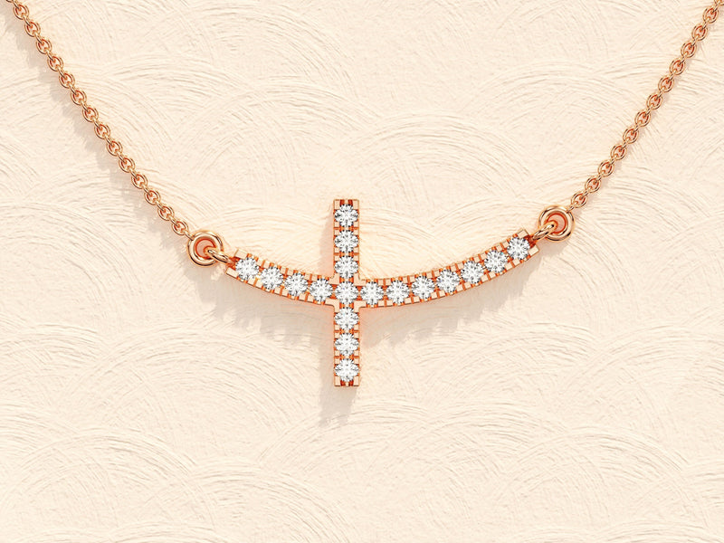 0.27 TCW Round Moissanite Diamond Sideways Cross Necklace