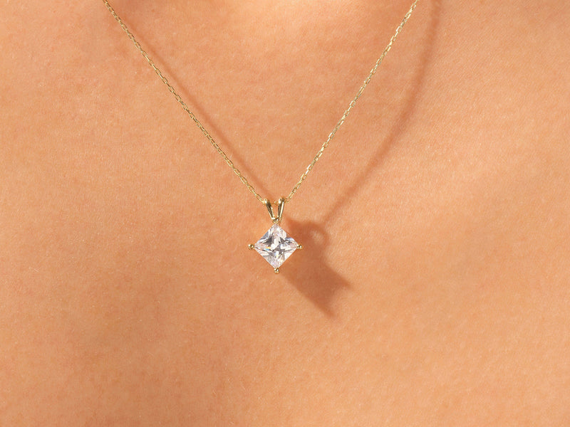 1.0 CT Princess Moissanite Diamond Solitaire Necklace