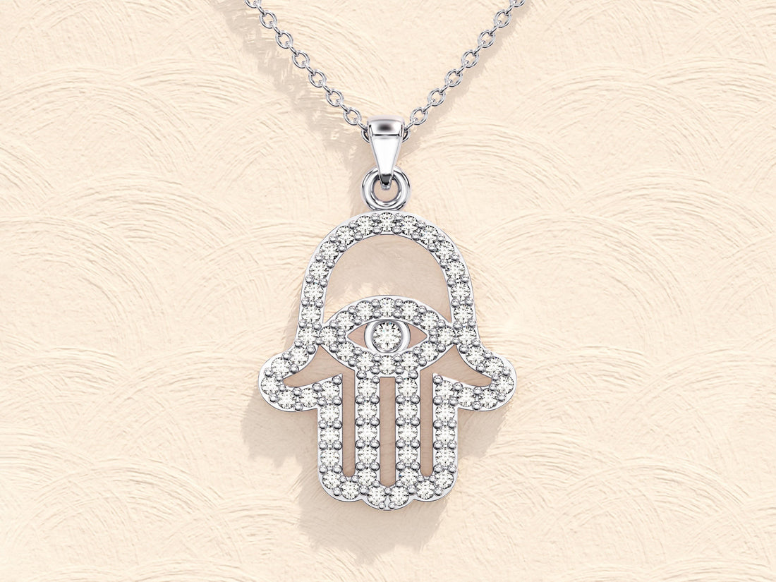 0.31 TCW Round Moissanite Diamond Hamsa Necklace