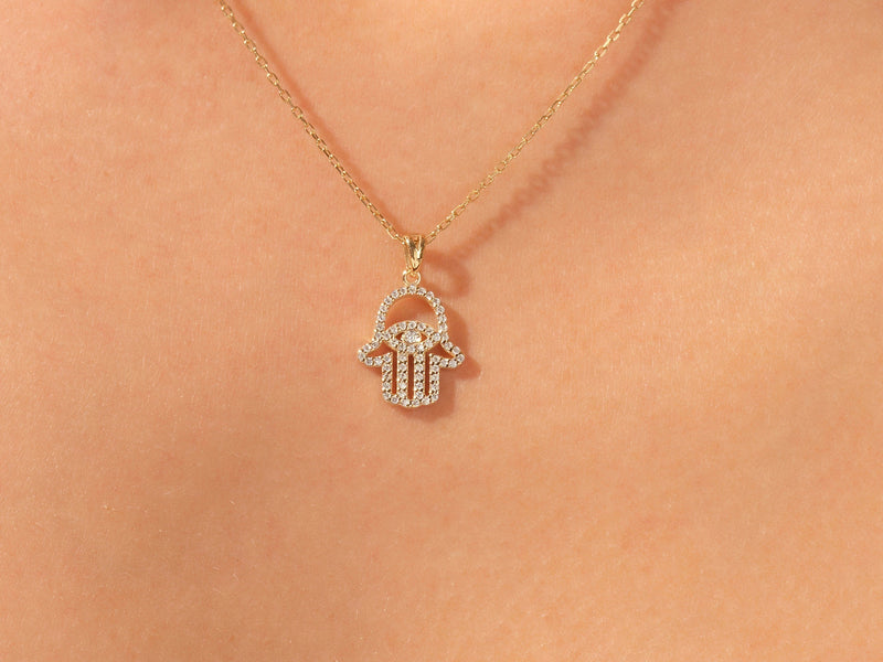 0.31 TCW Round Moissanite Diamond Hamsa Necklace