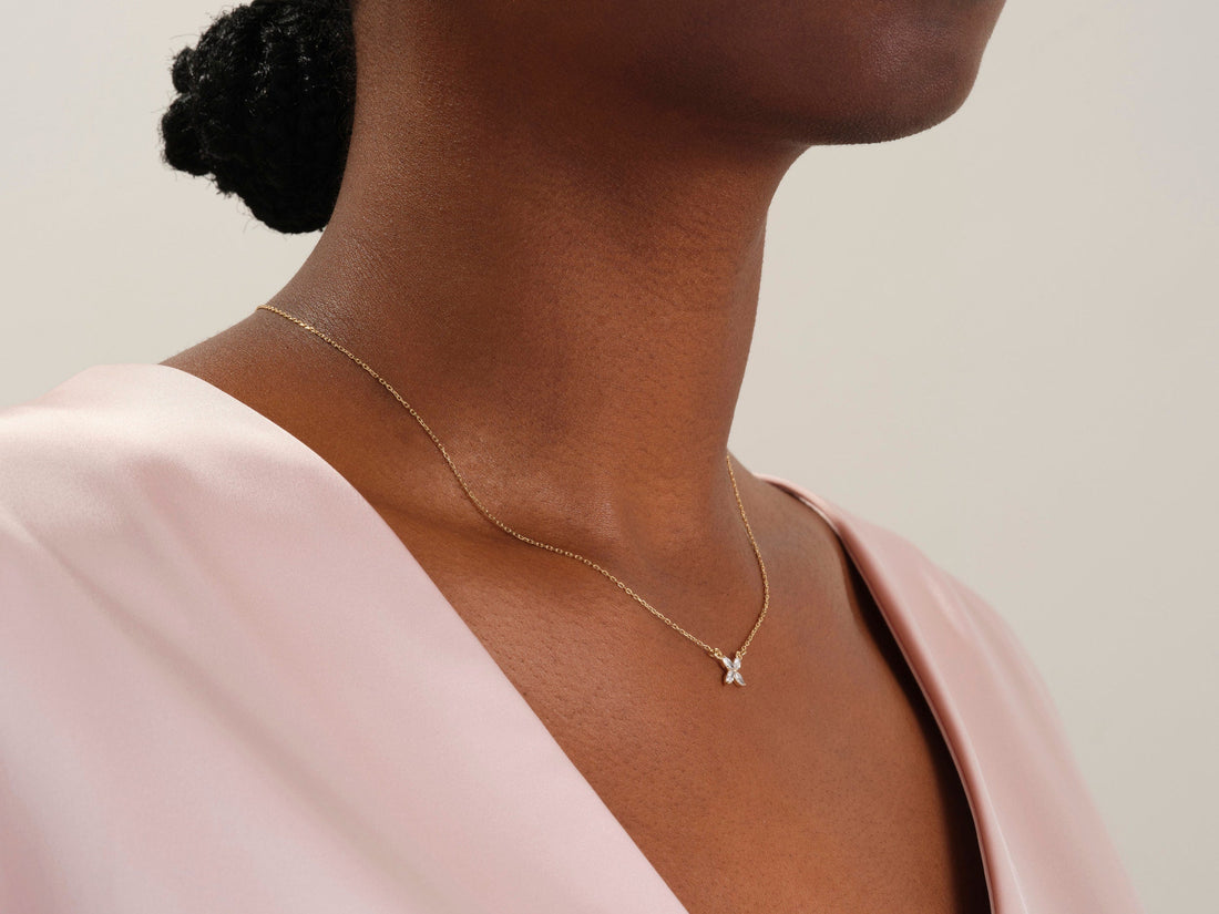 0.40 TCW Marquise Moissanite Diamond Clover Necklace