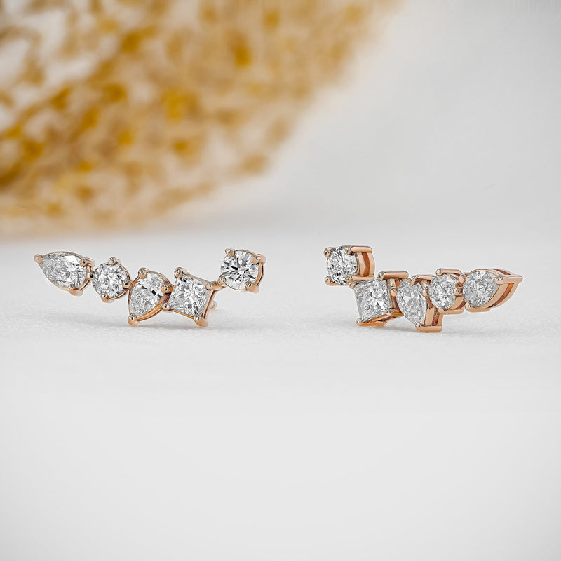 1.28 TCW Round, Princess & Pear Moissanite Diamond Ear Crawler Earrings