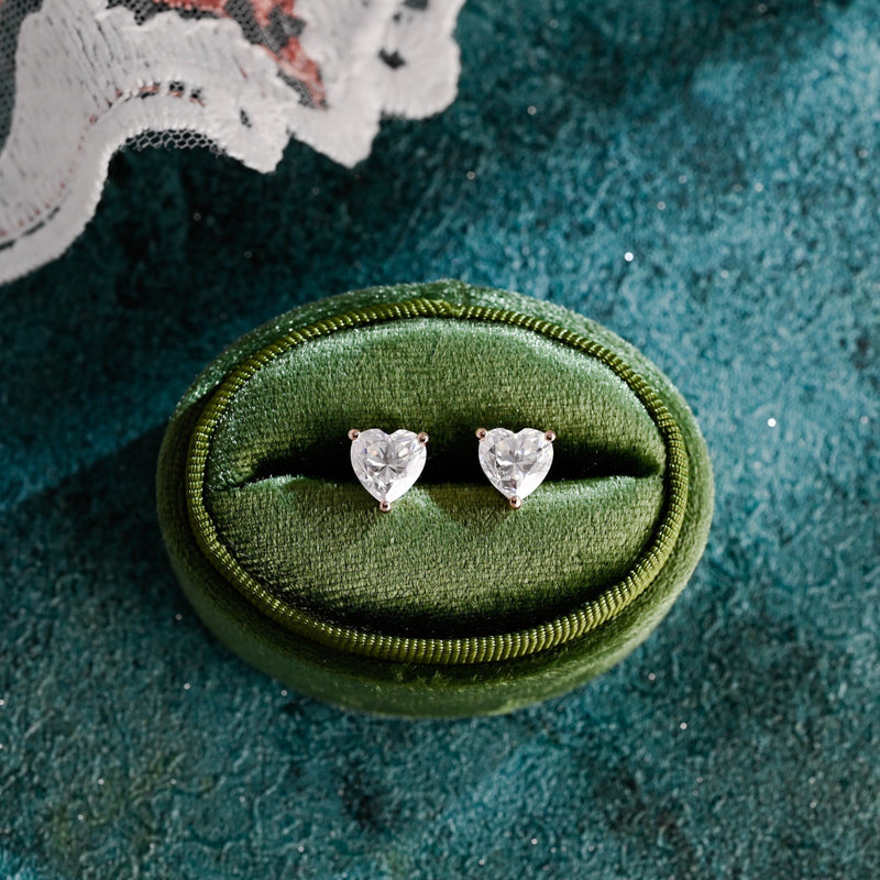 3.0 TCW Heart Moissanite Diamond Solitaire Stud Earrings