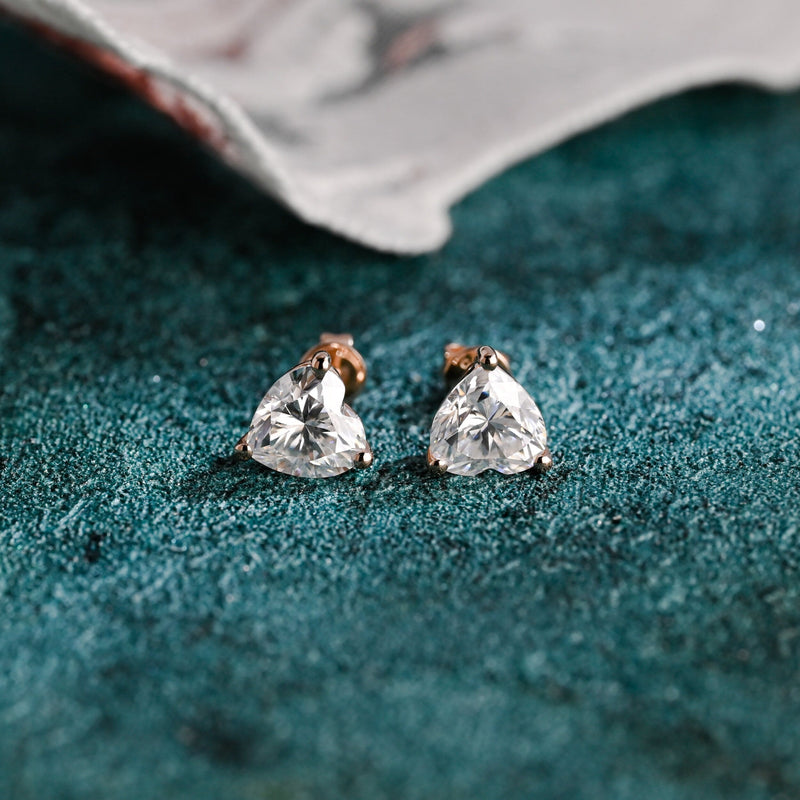 3.0 TCW Heart Moissanite Diamond Solitaire Stud Earrings