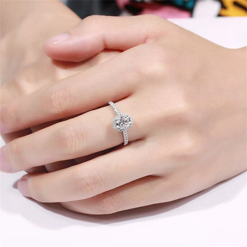 1.0 - 3.0 CT Oval CVD Diamond halo Pave Setting Engagement Ring