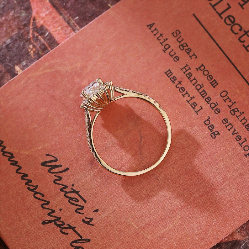 2.0 - 4.50 CT Oval  CVD Diamond Halo pave Setting Engagement Ring