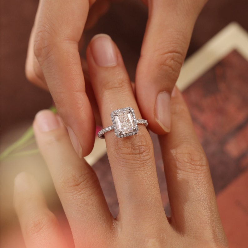 2.0-4.0 CT Radiant CVD Diamond halo Pave Setting Engagement Ring