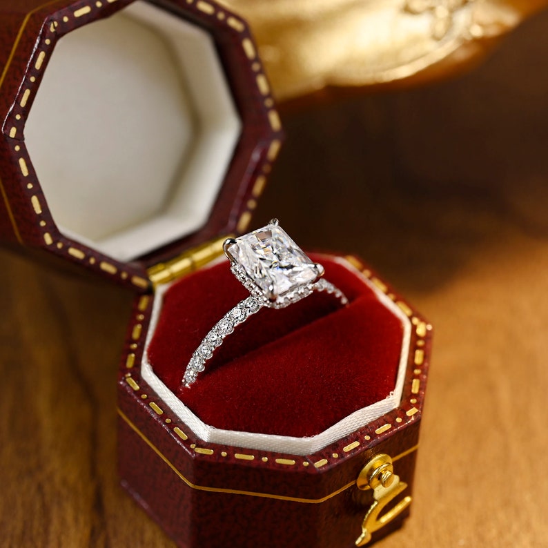 1.0 CT-3.0 CT Radiant CVD Diamond Hidden Halo Pave setting Engagement Ring