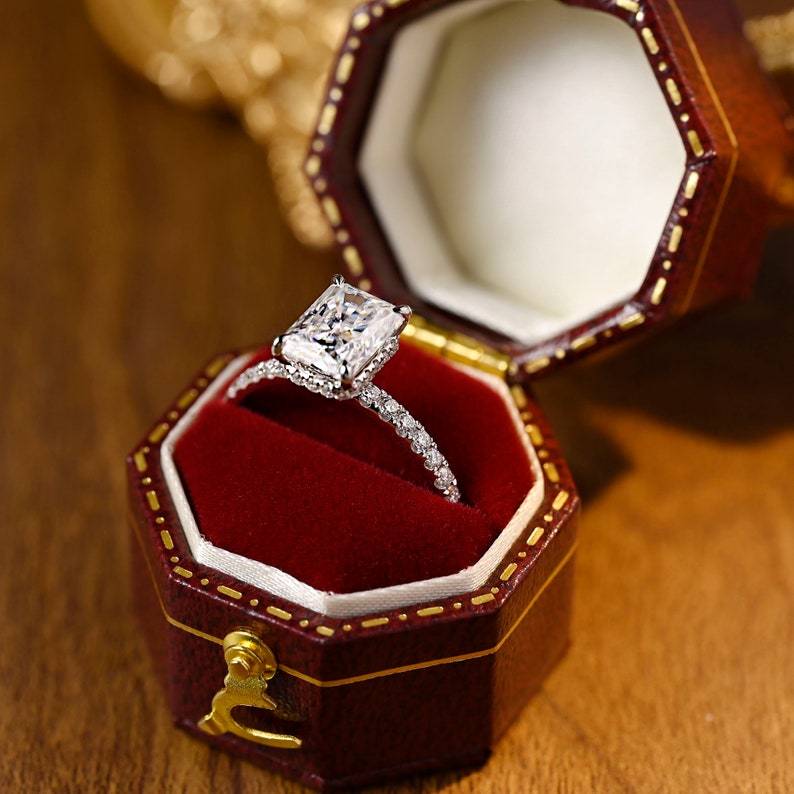 1.0 CT-3.0 CT Radiant CVD Diamond Hidden Halo Pave setting Engagement Ring