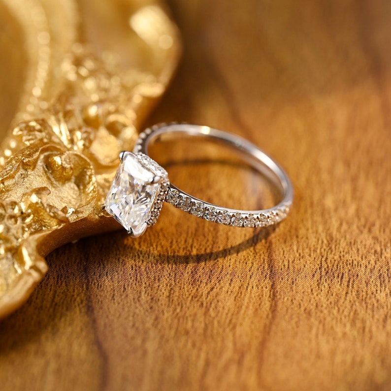 1.0 CT-3.0 CT Radiant CVD Diamond Hidden Halo Pave setting Engagement Ring
