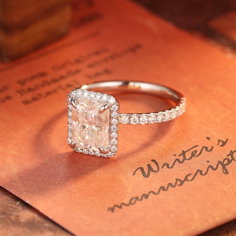 2.0-4.0 CT Radiant CVD Diamond halo Pave Setting Engagement Ring