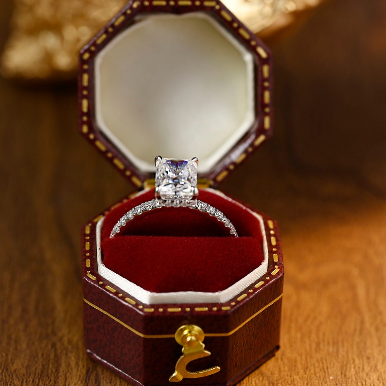 1.0 CT-3.0 CT Radiant CVD Diamond Hidden Halo Pave setting Engagement Ring