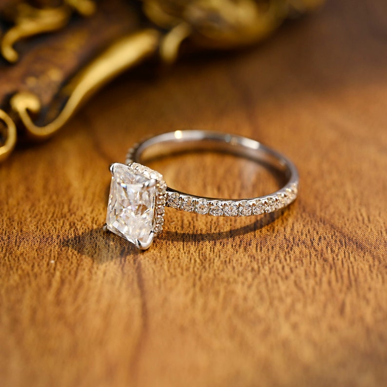 1.0 CT-3.0 CT Radiant CVD Diamond Hidden Halo Pave setting Engagement Ring