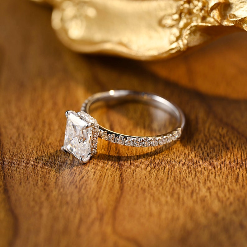 1.0 CT-3.0 CT Radiant CVD Diamond Hidden Halo Pave setting Engagement Ring