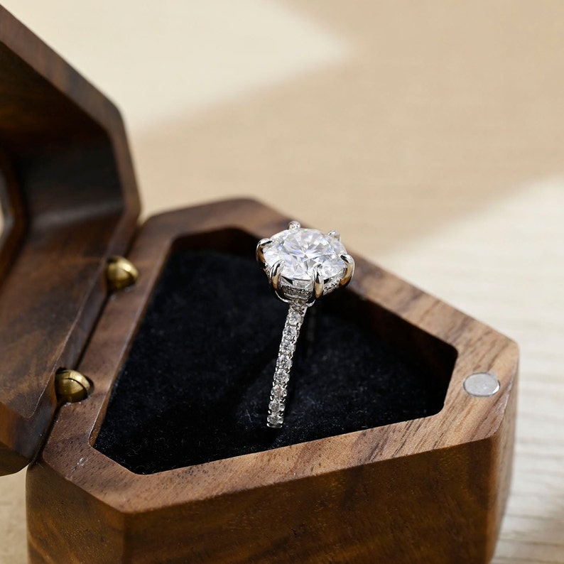 1.0-3.0 CT Round  CVD Diamond Hidden Halo Pave Setting Engagement Ring