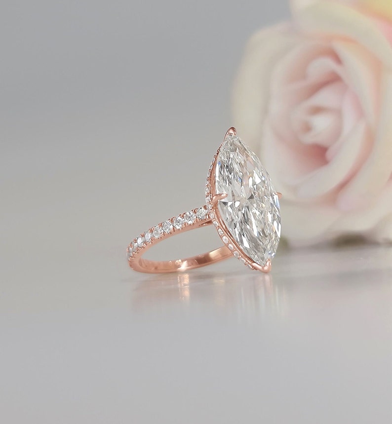 3.0 - 7.0 CT Marquise CVD Diamond Hidden Halo & Pave Engagement Ring