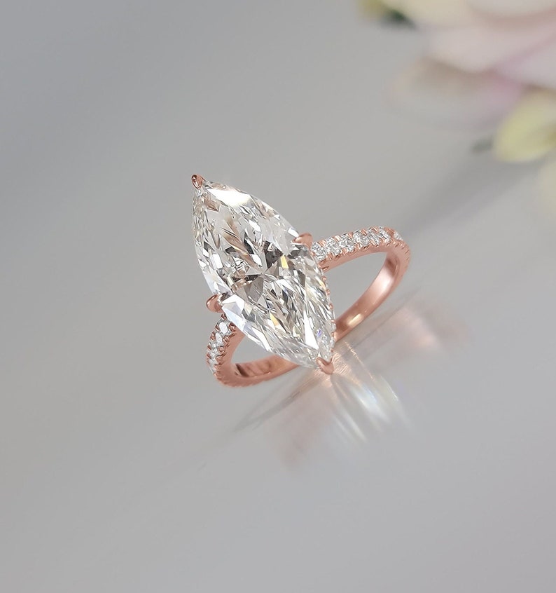 3.0 - 7.0 CT Marquise CVD Diamond Hidden Halo & Pave Engagement Ring