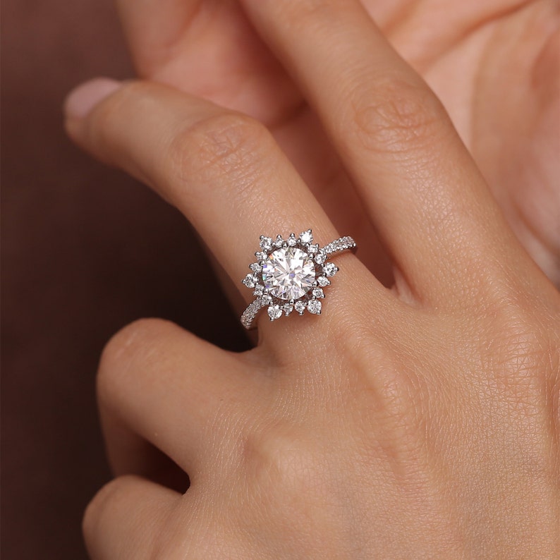 1.0 - 3.0 CT Round  CVD Diamond Halo Pave Setting Engagement Ring