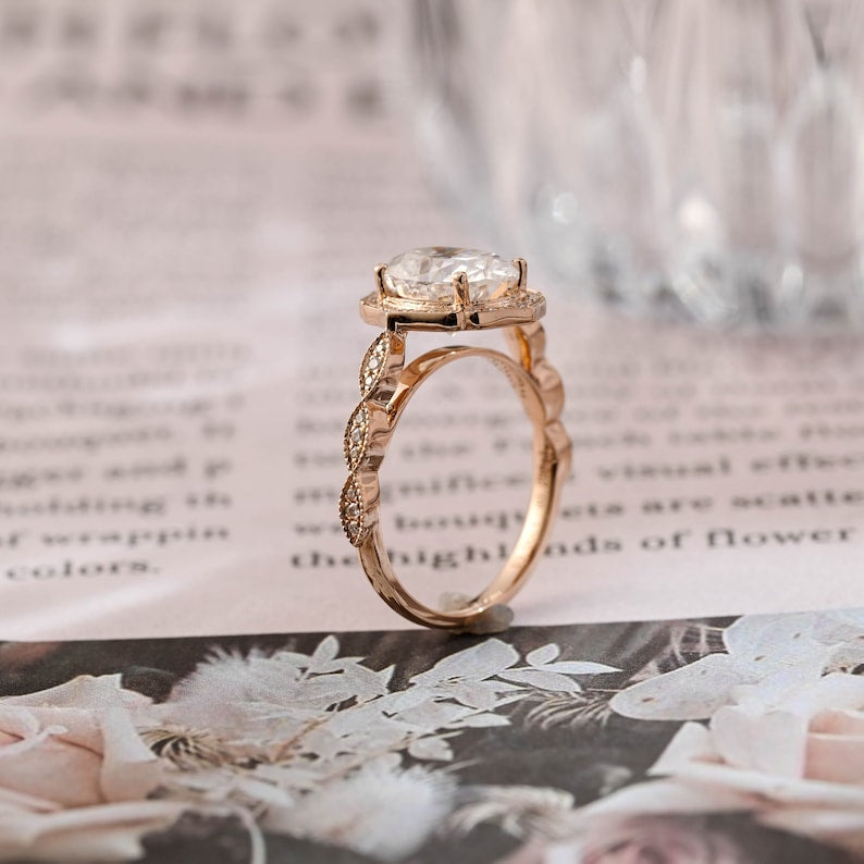 1.0-3.0 CT Oval  CVD Diamond halo Pave Setting Engagement Ring