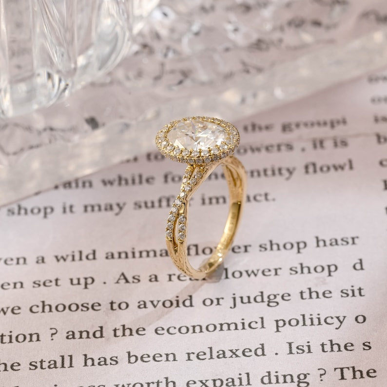 2.0- 3.0 CT Oval  CVD Diamond halo Twist Setting Engagement Ring