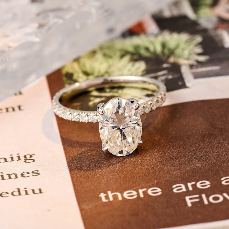 1.50 CT-3.50 CT Oval  CVD Diamond Halo Pave Setting Engagement Ring