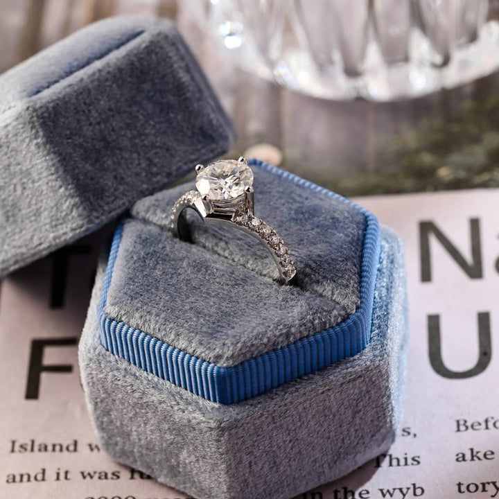1.0-3.0 CT Round CVD Diamond Pave Setting Engagement Ring