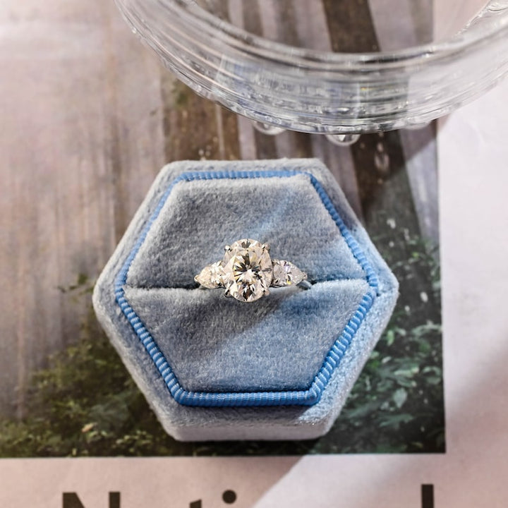 1.0-3.0 CT Oval CVD Diamond Three stone style Engagement Ring