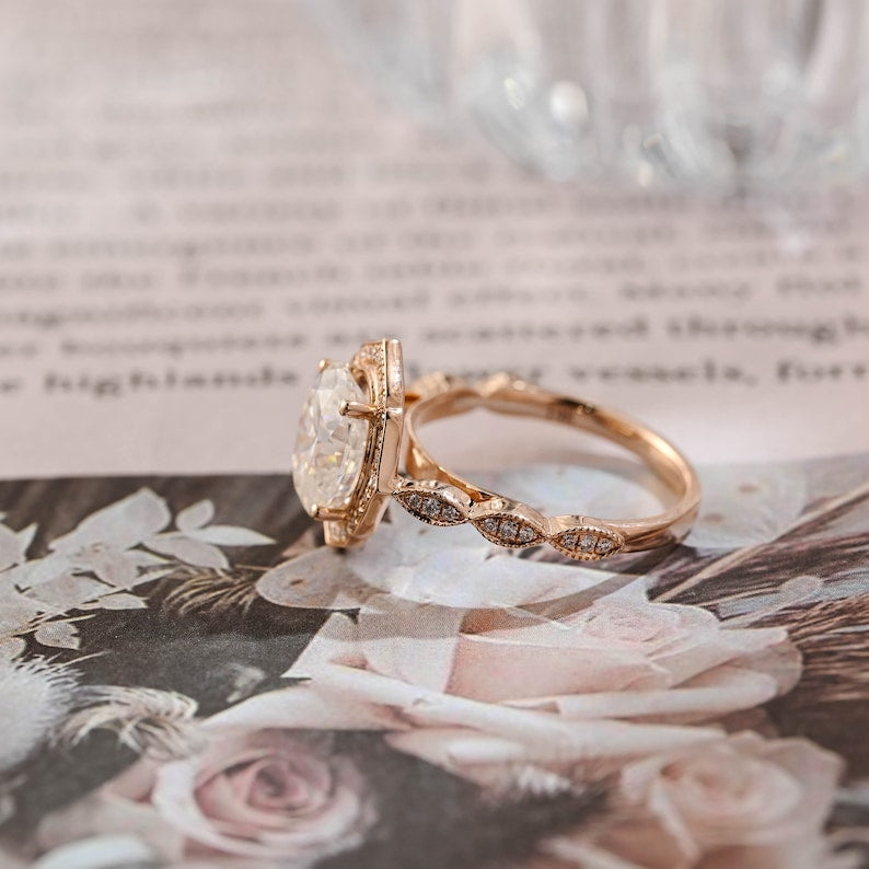 1.0-3.0 CT Oval  CVD Diamond halo Pave Setting Engagement Ring