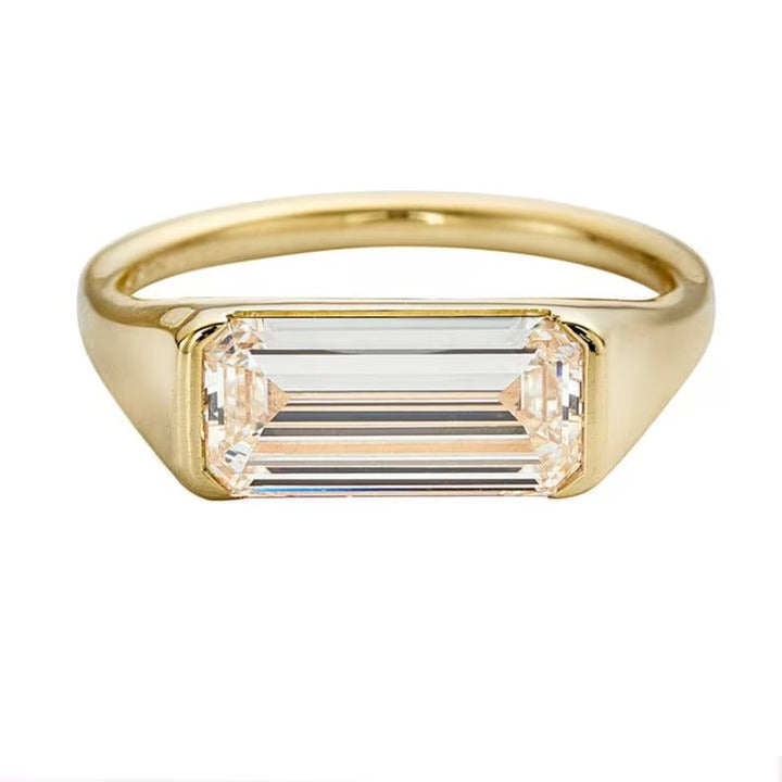 1.0CT-2.0CT East West Elongated Emerald Cut Moissanite Diamond Engagement Ring