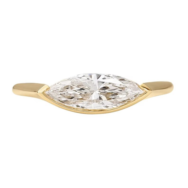 1.0CT-2.0CT East West Marquise Cut Moissanite Diamond Engagement Ring