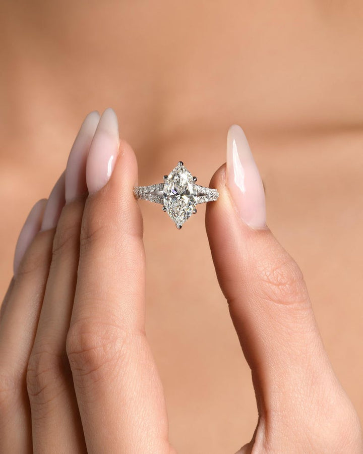 3.0 - 7.0 CT Marquise CVD Diamond Pave Engagement Ring