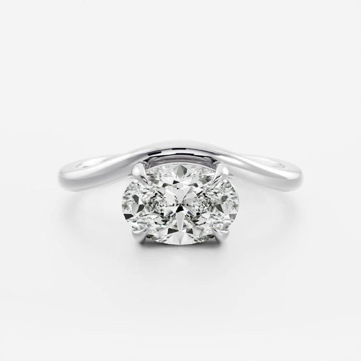 1.50CT-2.50CT East West Oval Cut Moissanite Curved Design Engagement Ring