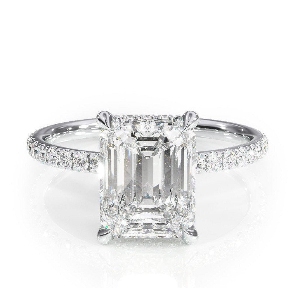 2.50CT Emerald Moissanite Hidden Halo Pave Setting Engagement Ring