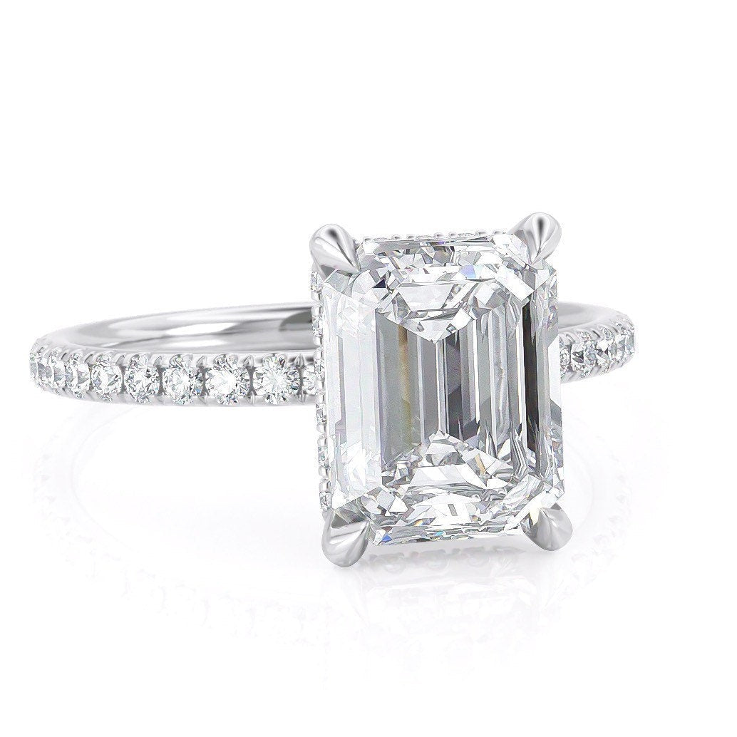 2.50CT Emerald Moissanite Hidden Halo Pave Setting Engagement Ring