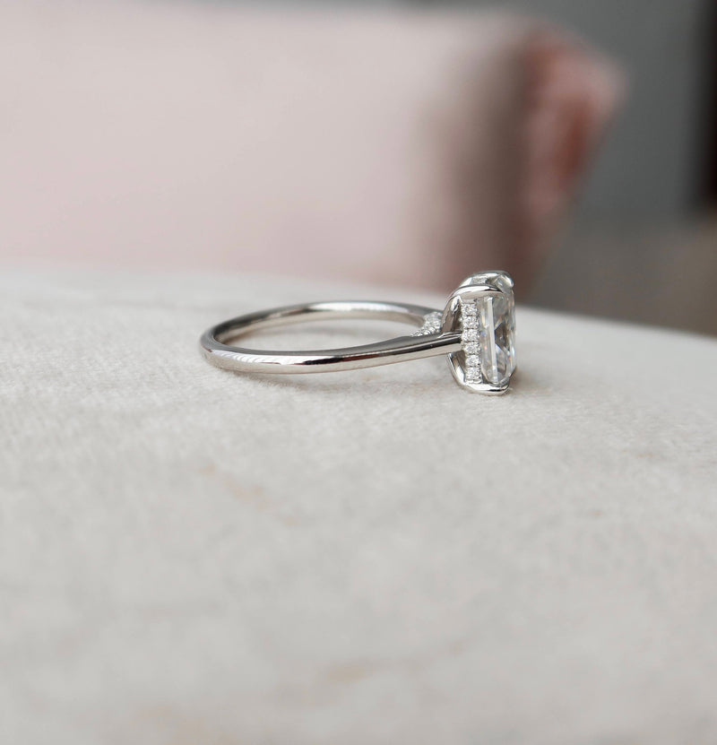 2.0CT Radiant Moissanite Solitaire Engagement Ring With Hidden Halo Setting