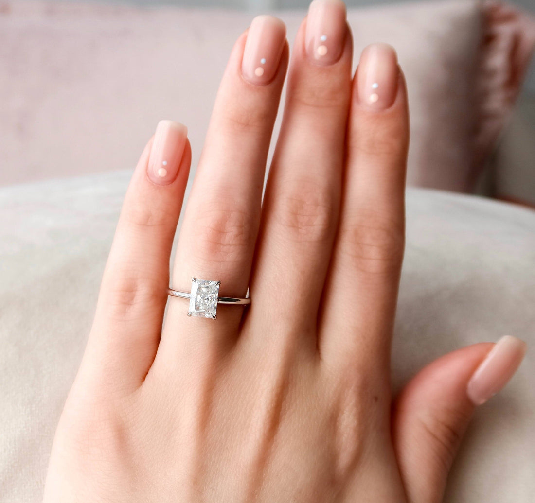2.0CT Radiant Moissanite Solitaire Engagement Ring With Hidden Halo Setting