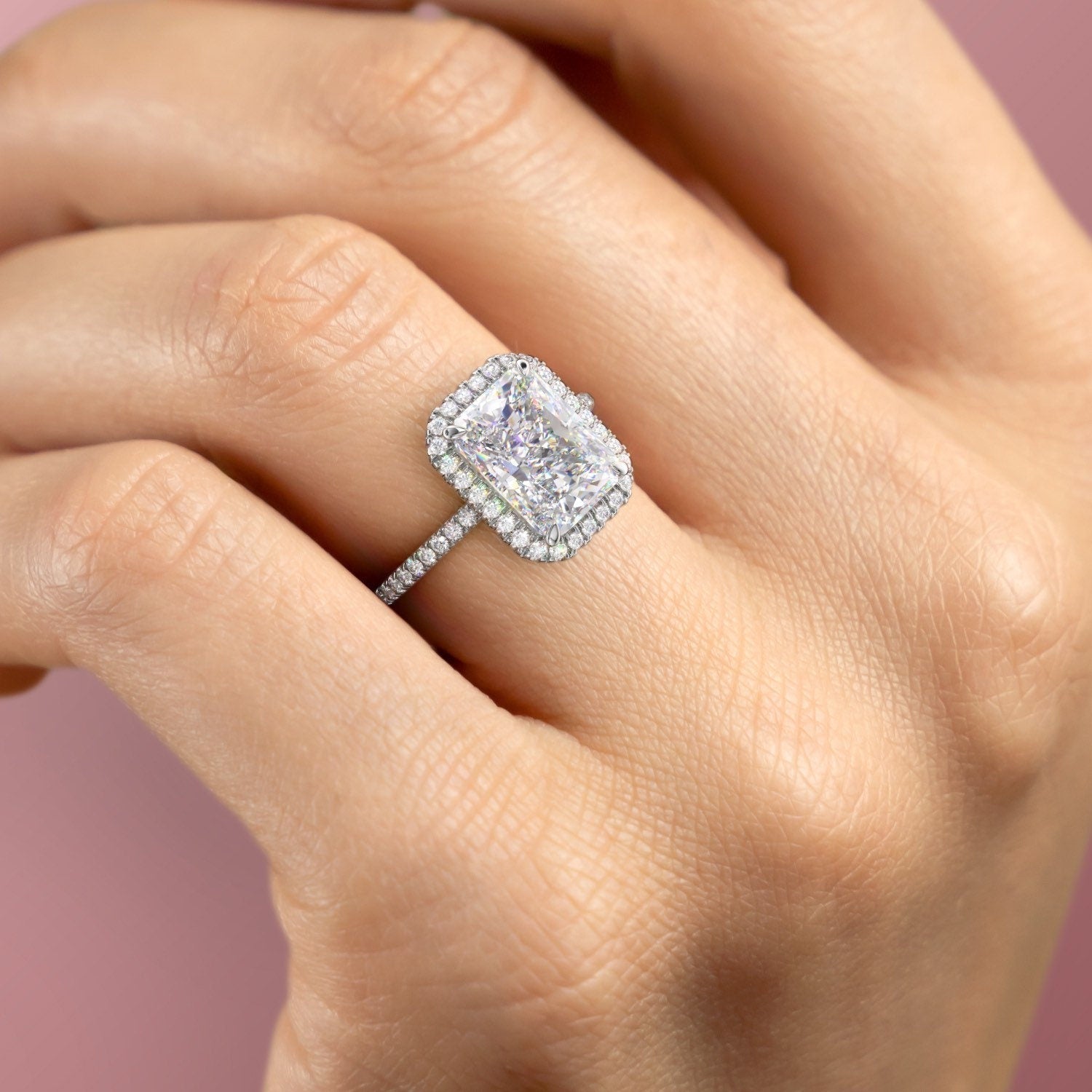 3.50CT Radiant Cut Moissanite Halo Pave Setting Engagement Ring