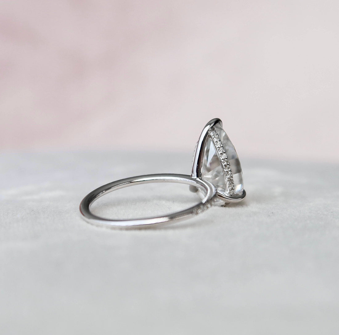 4.50CT Pear Moissanite Hidden Halo Pave Setting Engagement Ring