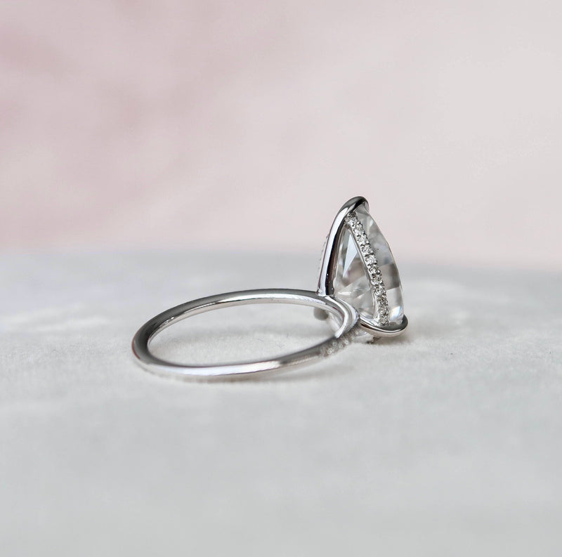 4.50CT Pear Moissanite Hidden Halo Pave Setting Engagement Ring