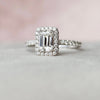 1.0CT Emerald Cut Unique Halo Moissanite Engagement Ring