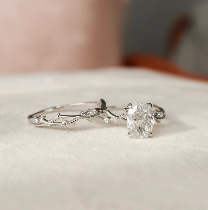 2.0CT Oval Cut Moissanite Twig Style Bridal Ring Set
