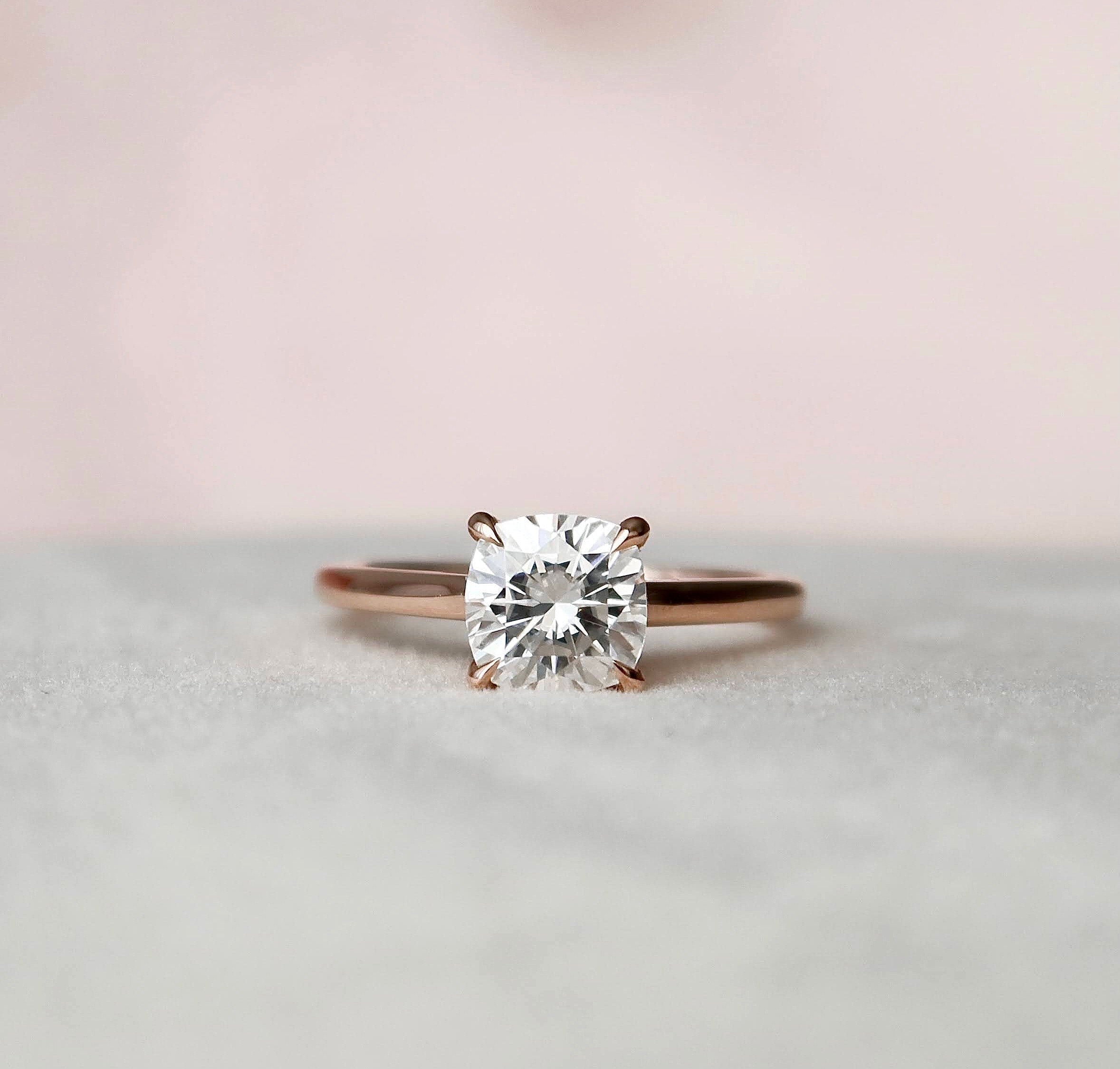 2.0CT Cushion Moissanite Solitaire Engagement Ring With Hidden Halo Setting