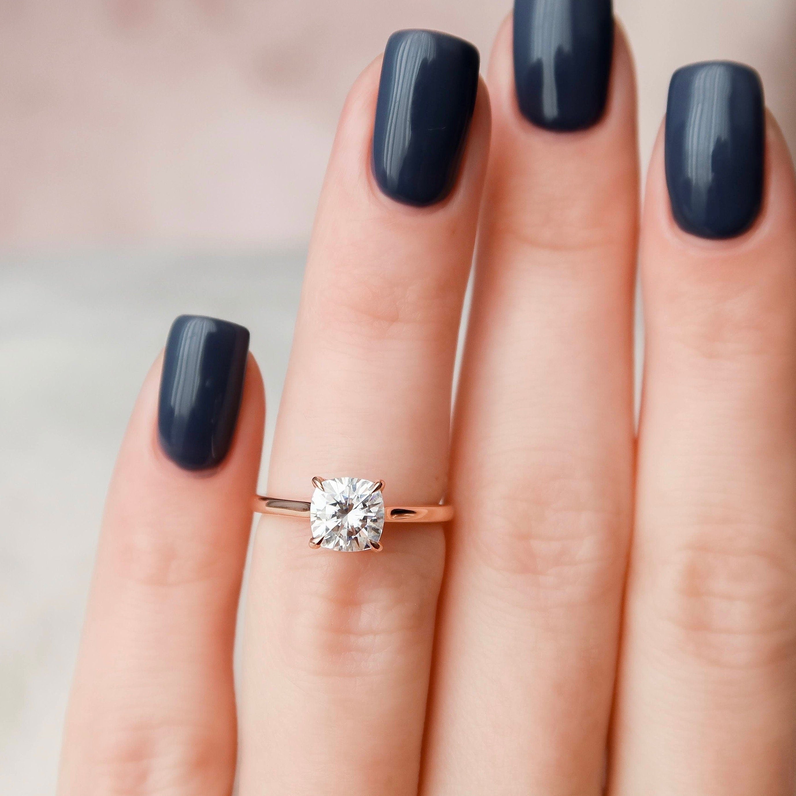 2.0CT Cushion Moissanite Solitaire Engagement Ring With Hidden Halo Setting