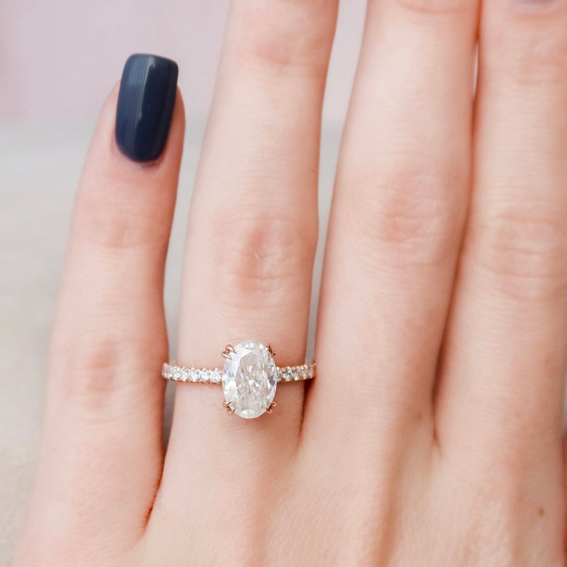 3.12 CT Oval Cut Unique Hidden Halo Setting Moissanite Engagement Ring