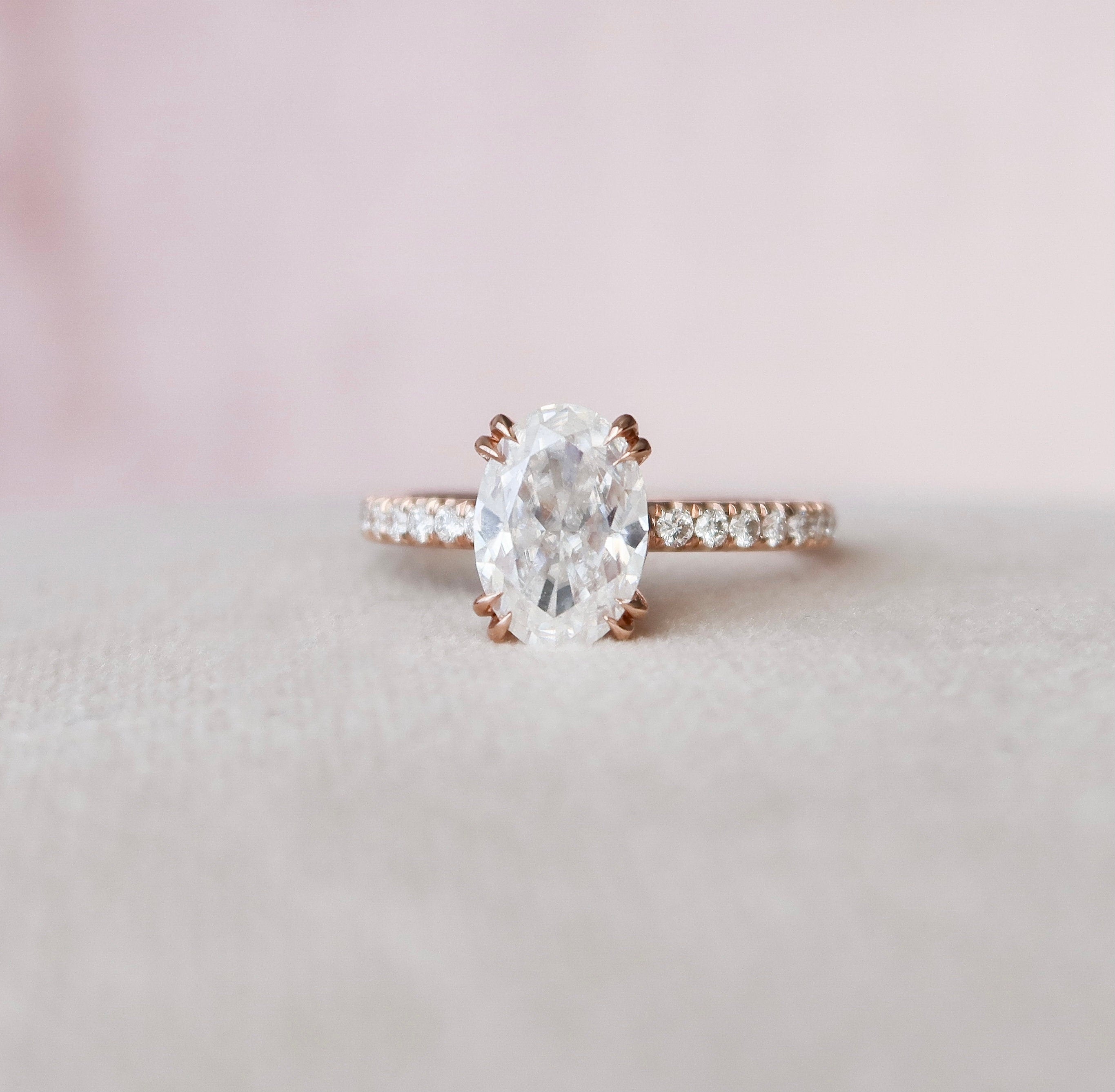 3.12 CT Oval Cut Unique Hidden Halo Setting Moissanite Engagement Ring