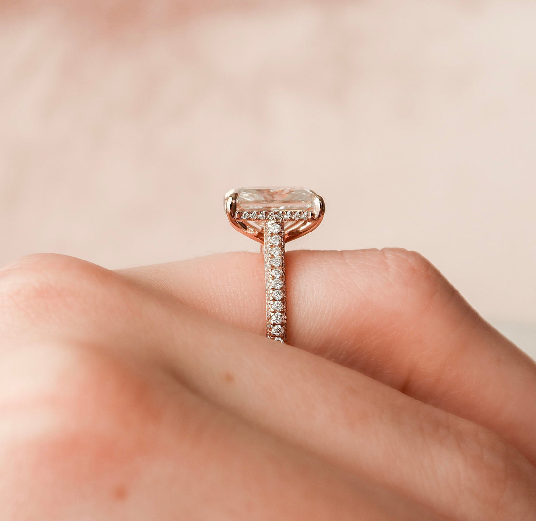 5.50CT Radiant Moissanite Hidden Halo Triple Pave Setting Engagement Ring