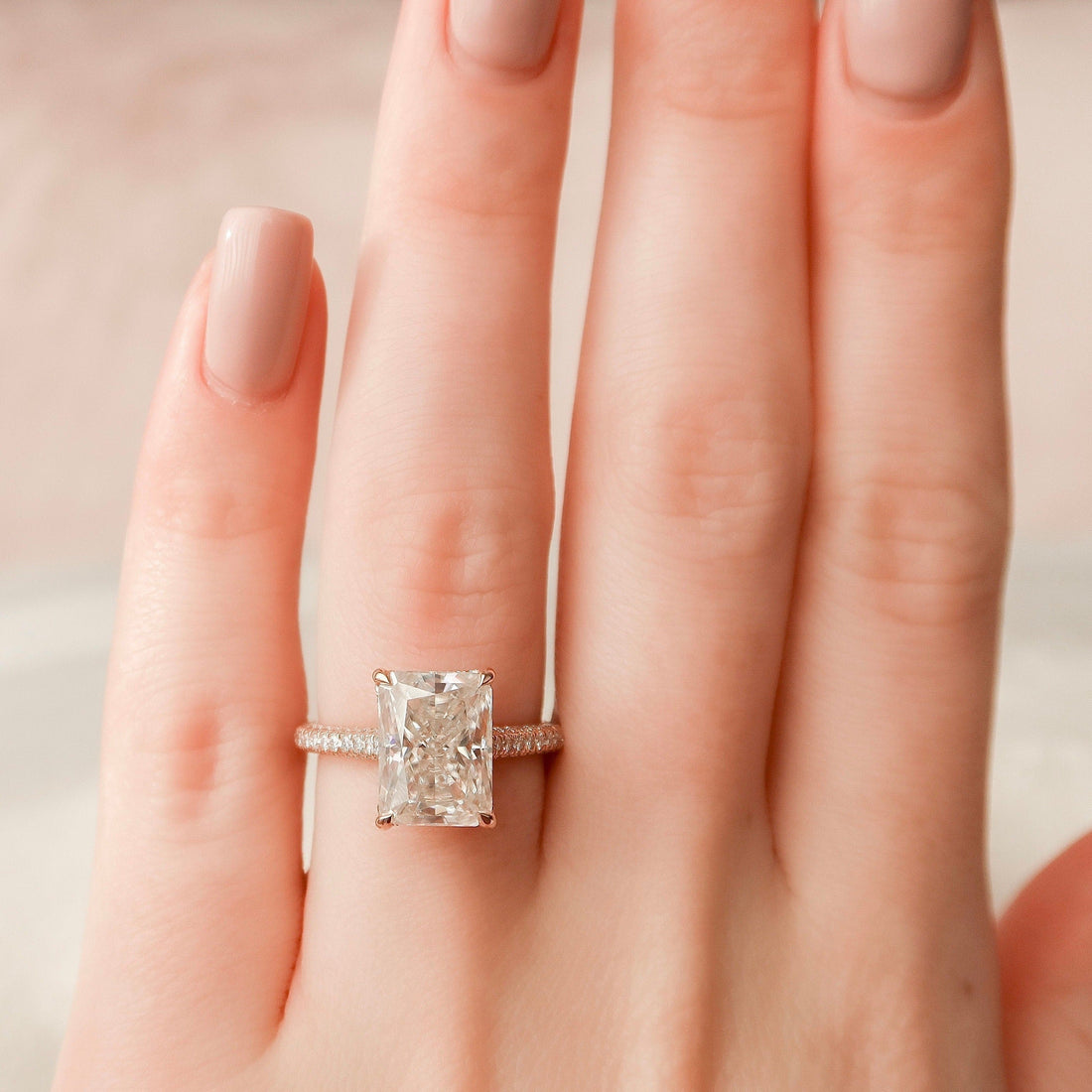 5.50CT Radiant Moissanite Hidden Halo Triple Pave Setting Engagement Ring