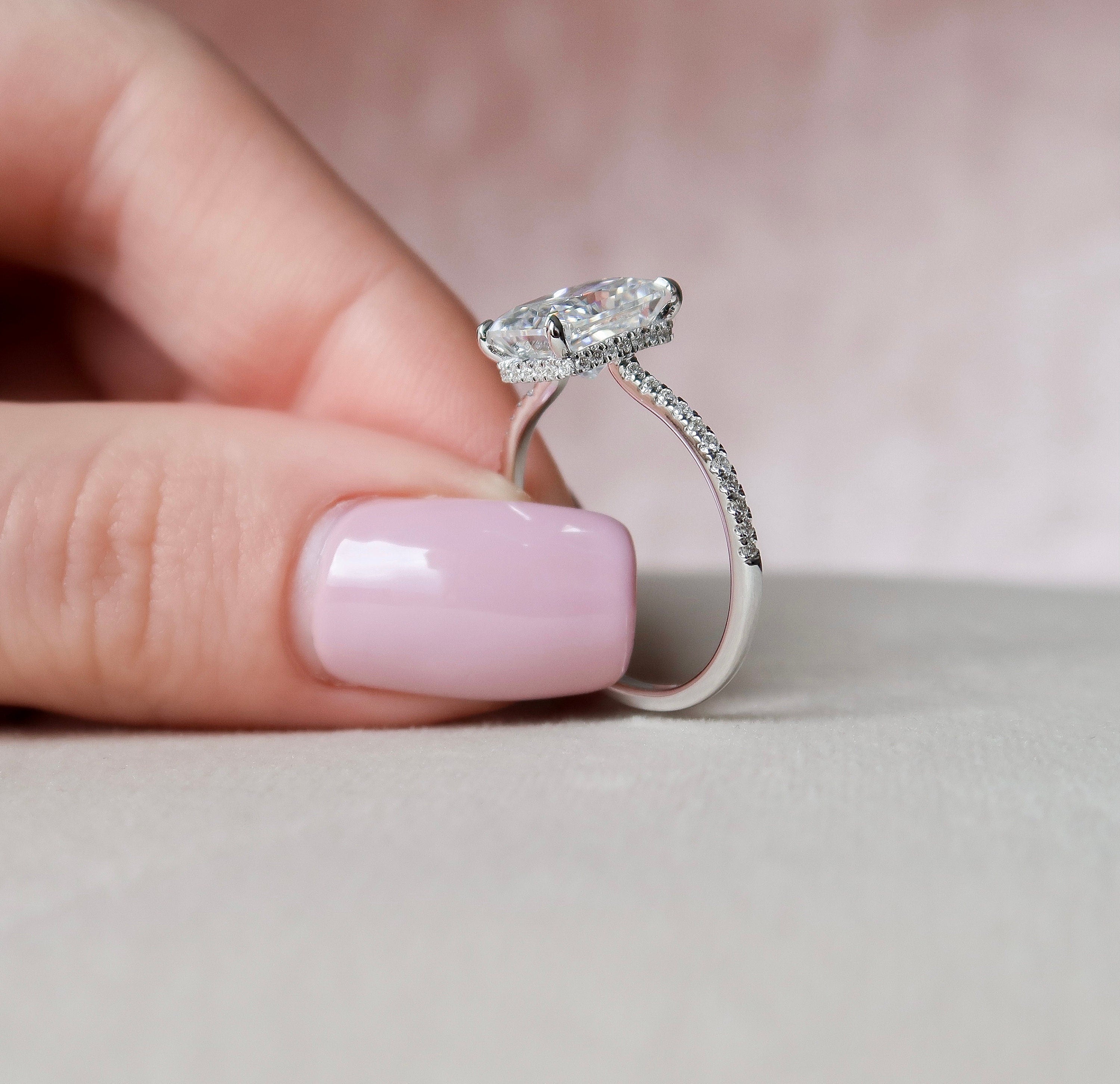 3.50CT Radiant Moissanite Hidden Halo Pave Setting Engagement Ring