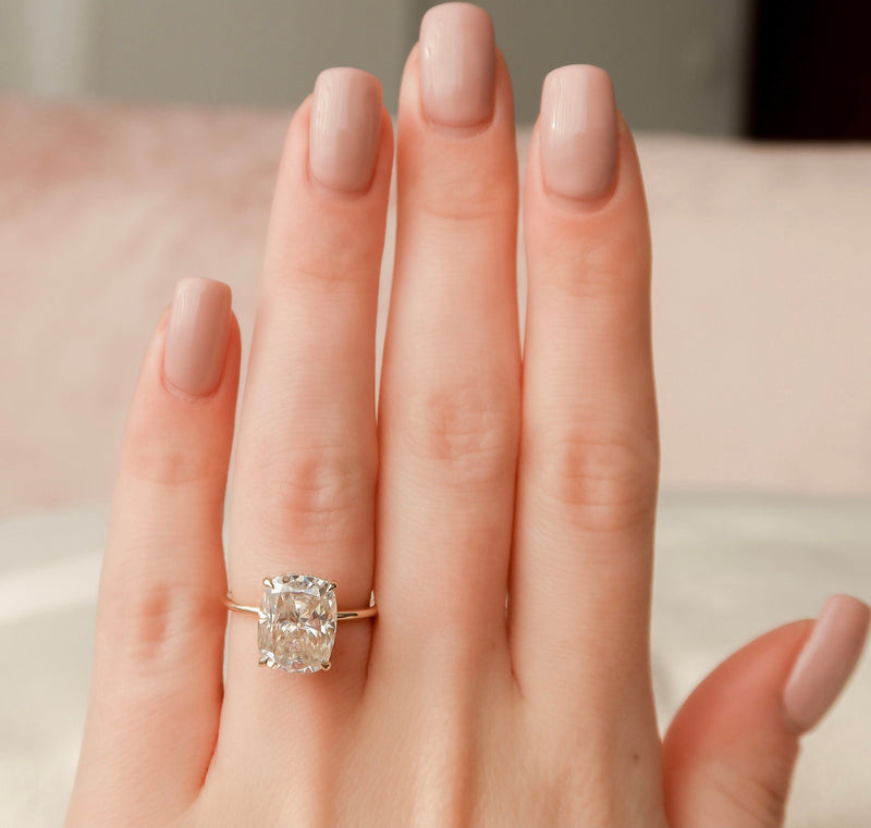 6.0CT Elongated Cushion Moissanite Solitaire Hidden Halo Setting Engagement Ring